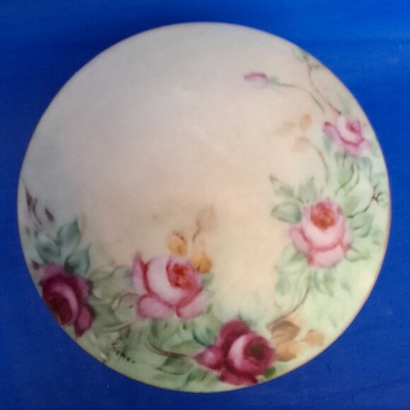 Antique Weimar Hand-Painted Porcelain Powder Jar & Hair Receiver Set - Picture 7 of 10